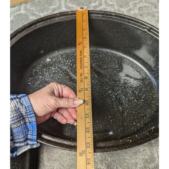 GHC Enamelware Turkey Roaster Lid 16x12x4 BLACK WHITE SPECK USA - Picture 5 of 14